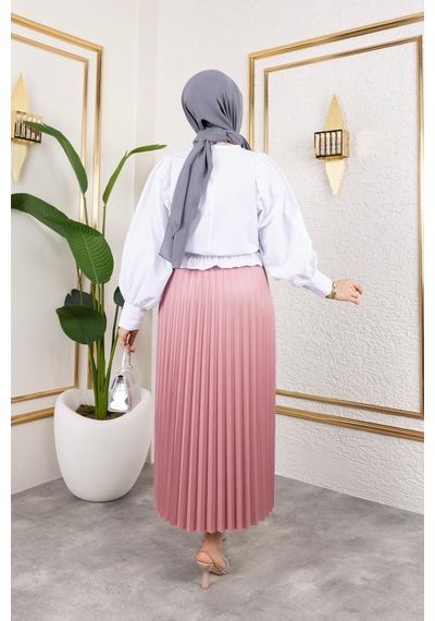 Hira Life Fashion Kadın Tesettür Giyim Ve Deri Görünümlü Beli Lastik Detayı İle Piliseli Uzun Etek Gül Gül Hira Life Fashion Kadın Tesettür Giyim Ve Deri Görünümlü Beli Lastik Detayı İle Piliseli Uzun Etek Gül Gül