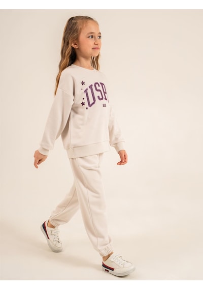 U.S. Polo Assn. Civil Girls 4-8 Yaş Eşofman Takımı - Bej Taş Rengi
