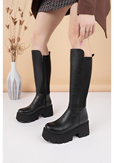 Nesilshoes Nesil Shoes Carel 607 Siyah Strech Platform Kadın Çizme