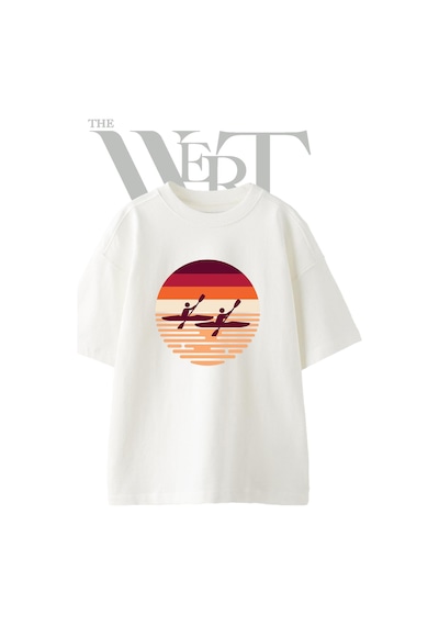 Thewert Kayak Sunset Tasarım Baskılı Ünisex Beyaz Oversize T-shirt