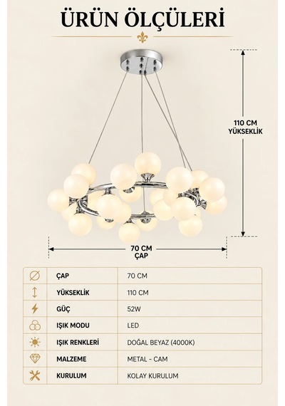 Modern Premium 25'li Sarkıt Avizesi Krom Gövde Küre Salon Mutfak Modelleri G9 Duy - Ampül Hediyeli Diğer