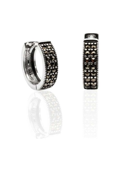 Oya Silver Köşeli Yuvarlak Markazit Taşlı Gümüş Kadın Halka Küpe 1.4x1.4cm Oyshk021