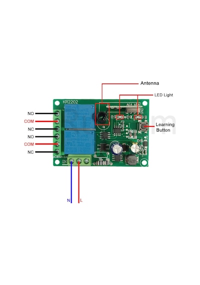 2 Kanallı, 220 Volt 433 Mhz. Uzaktan Kumandalı Modül. 1 Kumanda