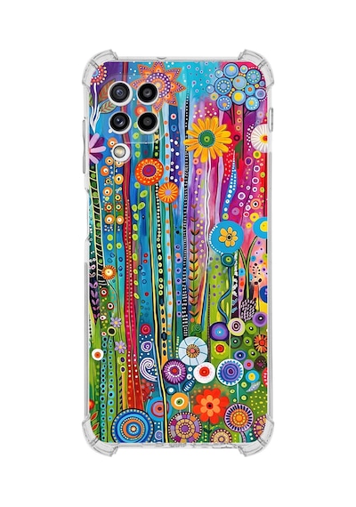 Printify Samsung Galaxy M32 İle Uyumlu Düşlerin Dansı Serisi Folklorik Bahçe Tasarımlı Uv Baskılı Köşe Korumalı Antişok Kılıf Şeffaf