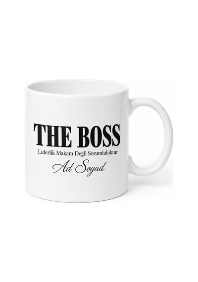Patrona Hediye The Boss Yazılı Esprili Yönetici Kupası Porselen Bardak Beyaz / Çok Renkli