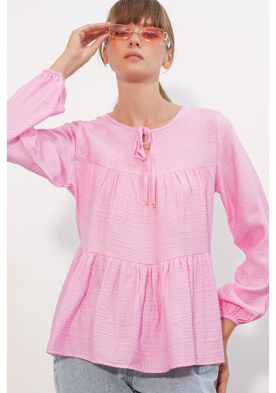 Hiccup Bdart Dokulu Bağlamalı Bluz Allık Pembe