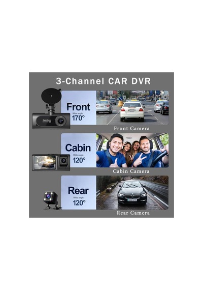 Wifi Araç İçi Dikiz Dashcam, 3 Kameralı 1080p Araç Kamerası, 4 İnç Ekran