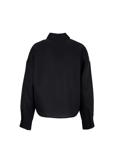 Jeep Siyah Kadın %100 Keten Loose Fit Gömlek J6sl-gml7066