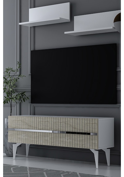 120dhdtür5btg Tedy Raflı Tv Sehpası Ünitesi Beyaz-traverten-gümüş 120dhdtür5btg Tedy Raflı Tv Sehpası Ünitesi Beyaz-traverten-gümüş