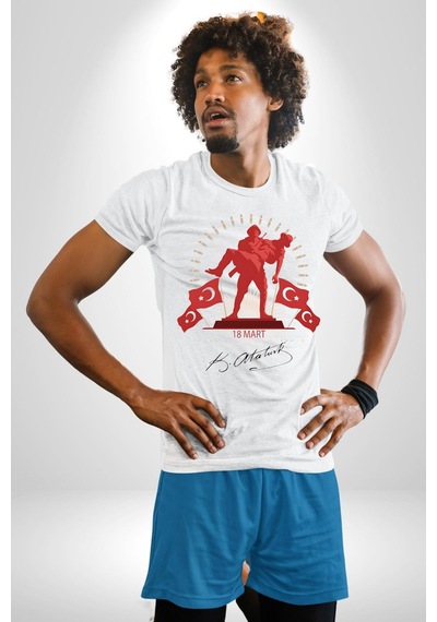 18 Mart Çanakkale Atatürk İmzası Unisex Unisex Beyaz Organik Baskılı T-shirt Penye Yüksek Kalite Beyaz