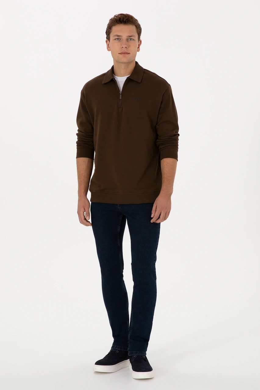 U.S. Polo Assn. Erkek Regular Fit Yarım Fermuarlı Şardonlu Kahverengi Basic Sweatshirt 50313783-VR029 U.S. Polo Assn. Erkek Regular Fit Yarım Fermuarlı Şardonlu Kahverengi Basic Sweatshirt 50313783-VR029