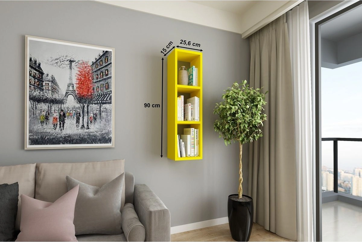 Duvar Rafı Tek Kitaplık 90 Cm Mobilya Sarı Sarı