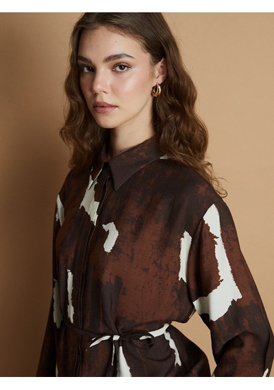 Lcw Modest Kahverengi Batik Desenli Kadın Gömlek Tunik