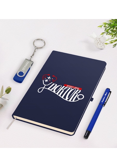 Kişiye Özel Doktor Temalı Lacivert Defter Kalem 32Gb Usb Bellek H N11.628