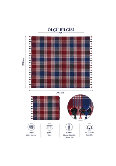 200x200 Cm Büyük Battal Boy Sofra Bezi Piknik Masa Örtüsü Maxi Renkli