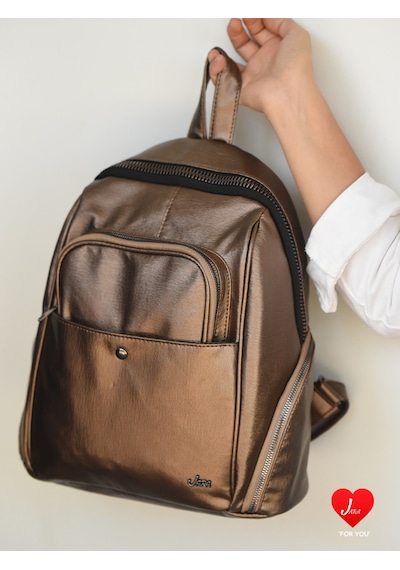 Jara Bag Freya Kadın Sırt Çantası Şık, Yumuşak Dokulu Ve 5 Bölmeli Bakır