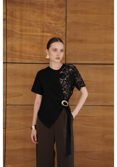 Verymoda Beli Gipeli Brode Bluz D2966 Siyah