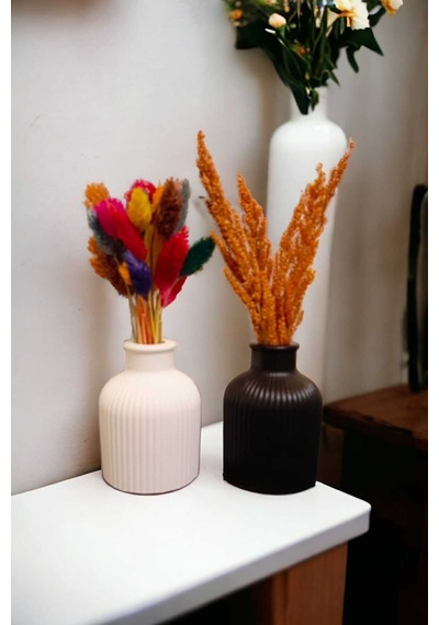 Bernami Mum Pinterest Dekoratif Minimal Pampas Siyah Beyaz 2'li Çizgili Vazo Çiçekler Dahil Değildir Diğer