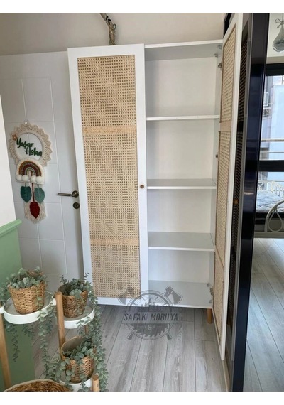 Hazeranlı Beyaz Çok Amaçlı Bambu Dolap Ahşap