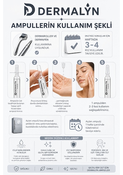 Dermalyn 5 Adet Peptid Etkili Dolgunlaştırıcı Kırışıklık Mimik Karşıtı Ampul Serum Dermaroller Dermapen