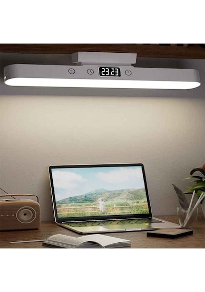 Monozone Şarj Edilebilir Manyetik Led Okuma Lambası Usb Dokunmatik Saat Göstergeli Masa Lambası Mutfak Beyaz Gün Işığı Sarı