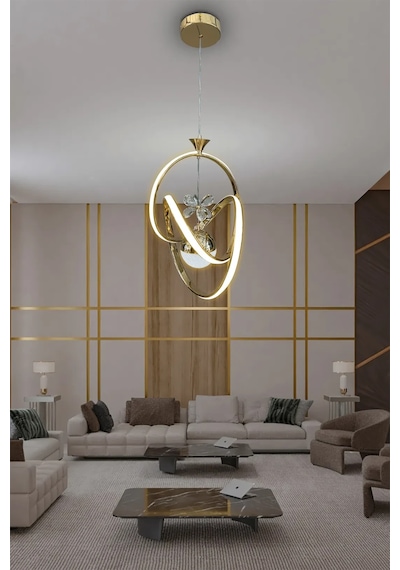 İmza Toplu Modern Sarkıt Led Avize - 3 Renk Kumandalı - Gold Gold