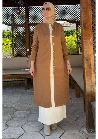 Rabia Şamlı Manolya Camel Triko Hırka Normal
