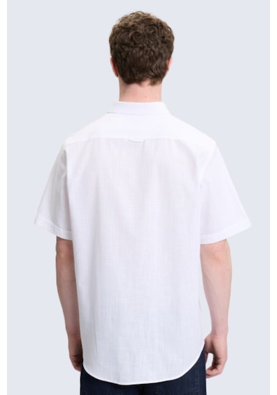 Hatemoğlu Beyaz Comfort Fit 100% Pamuk Düğmeli Yaka Kısa Kollu Casual Gömlek 4111993