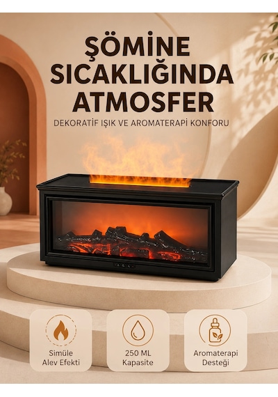 Mey İthalat Alev Efektli Aroma Yayıcı Hava Nemlendirici Uzaktan Kumandalı Gece Lambası