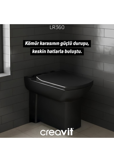 Creavit Lara Kanallı Kömür Karası Duvara Sıfır Klozet Takımı Lr360, Creavit Lara Duroplast Yavaş Kapak Mat Siyah