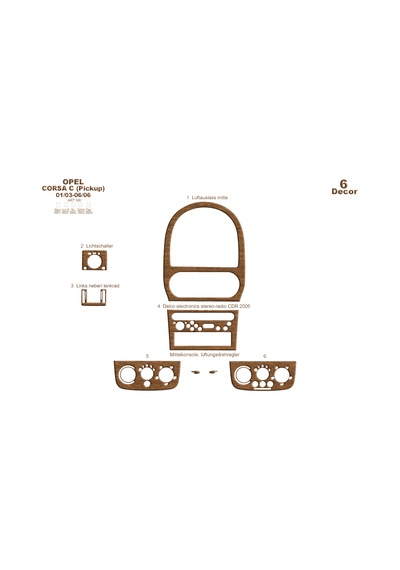 Opel Corsa C Picku Parçatorpido Kaplama 2003-2006 6 Parça Açık Meşe