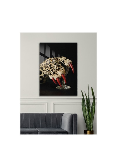 Leoparın Pençesinde Lüks Cam Tablo Tasarımı - Modern Tarz Ev Dekorasyonu Hayvan Figürlü Dekoratif Duvar Tablosu, Salon, Ofis Ve Çalışma Alanı Dekoru,