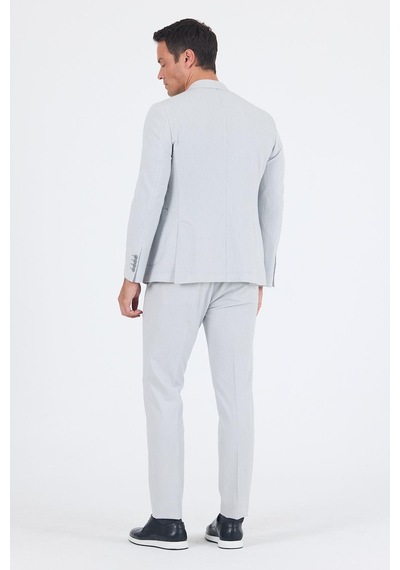 İmza Gri Gofreli Mono Yaka Esnek 6 Drop Slim Fit Classic Takım Elbise 1001250117 Gri