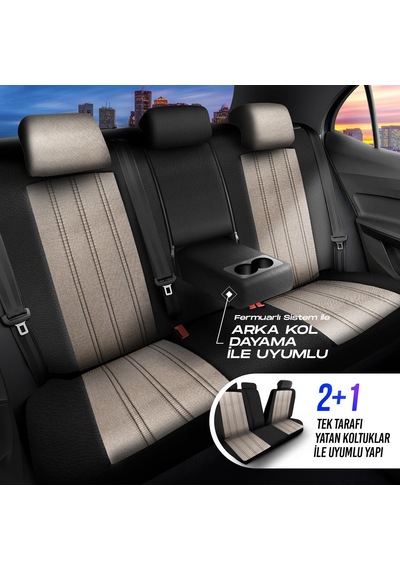 Panda Marsilya Serisi Keten Kumaş Oto Koltuk Kılıfı   - Tam Set