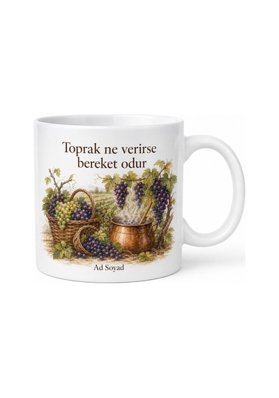 Bağ Bozumu Temalı Kupa Üzüm Pekmez Şıra Kokusu Geleneksel Bağcılık Hediye Bardak Beyaz / Çok Renkli