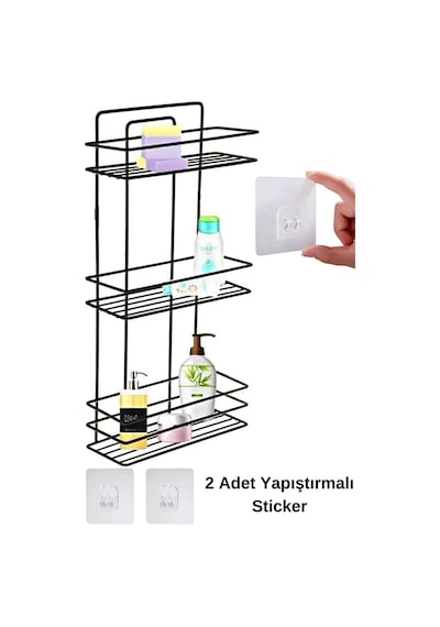 Yapıştırmalı Paslanmaz Siyah 3 Katlı Düz Banyo Köşeliği Şampuanlık Köşelik Banyo Rafı İnox