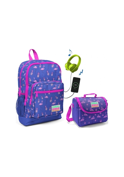 Coral High Mor Flamingo Okul Çantası ve Beslenme Çantası Seti - K