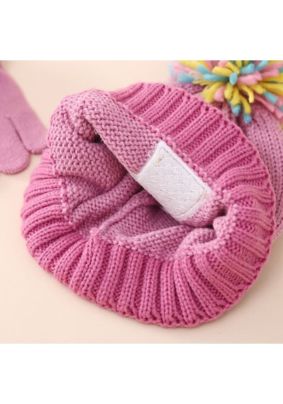 Unicorn Aplikeli Örme Bere Ve Eldiven İkili Set Pembe
