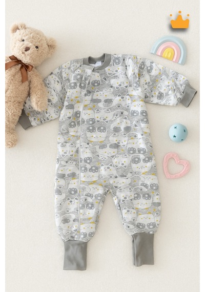 Babyhola 2.5 Tog Yorgan Gerektirmeyen Kalın Elyaf Dolgulu Çocuk Uyku Tulumu Pamuk Astarlı Unisex 6020 Gri