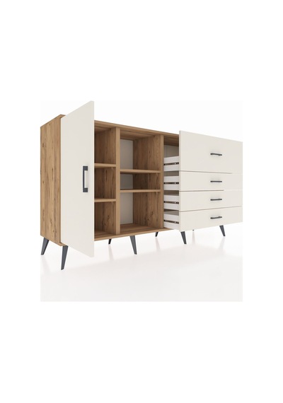 Kronos Konsol 4 Raflı 4 Çekmeceli Tek Kapaklı 176x59x99 Çam-ayta Çam-aytaşı