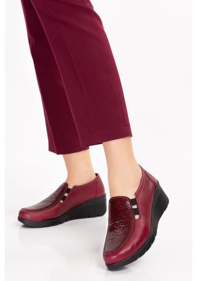 Gondol Hakiki Deri Dolgu Taban Rahat Günlük Ayakkabı Esfa.4002 Bordo Croco