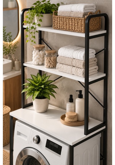 Sulorahome Çamaşır Makinesi Üstü Banyo Rafı - Siyah, 70 Cm