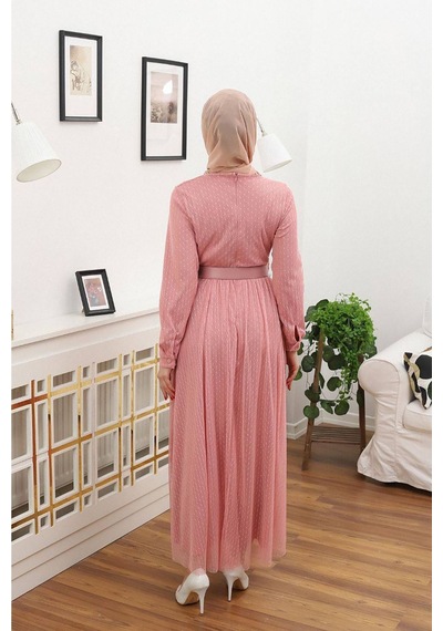 Neşeli Butik Kadın Puantiyeli Tesettür Elbise Rssn45 - Gül Kurusu