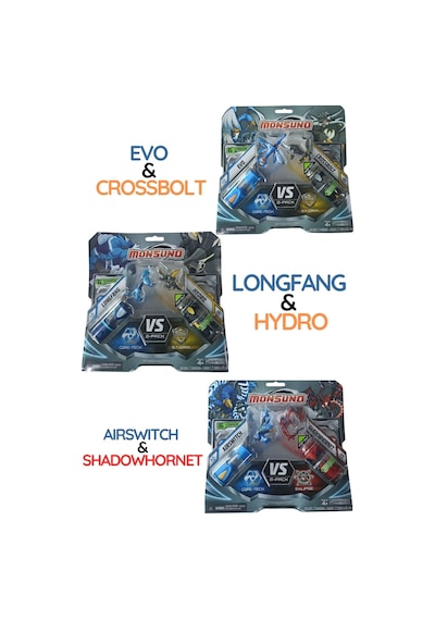 Monsuno Lisanslı Vs 2 Li Fusion Figür 3'lü Set Longfang & Hydro / Evo & Crossbolt / Airswitch & Shadowhornet Tek Beden
