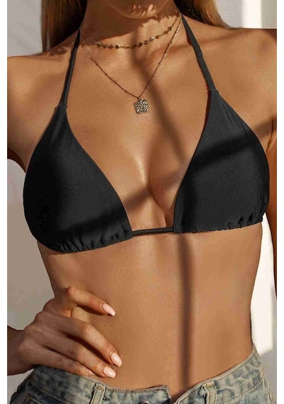 Angelsin Siyah Boyundan Bağlamalı Üçgen Bikini Üstü Siyah 001