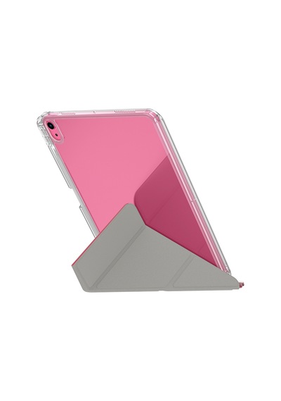 Apple Uyumlu iPad 11.nesil 2025 Kılıf Skinarma Kalemlikli Arkası Şeffaf Standlı Magnetik Zeta Kılıf Pembe Kapaklı Kılıf