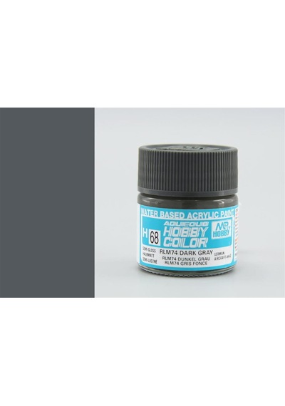 10 Ml. Rlm74 Dark Gray Aqueous Serisi Maket Boyası, Mr.hobby H068 Standart