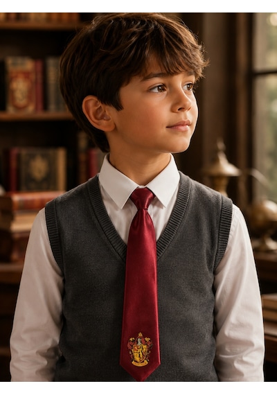 Herşeynota Harry Potter Gryffindor Kravat Bordo Renk Ayarlanabilir Lastikli 3-10 Yaş Unisex Çocuk Kravatı Açık Gri