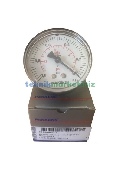 63MM -1 / 0 Bar Arkadan Çıkışlı G1/4" Kurutip VakuMMetre Pakkens