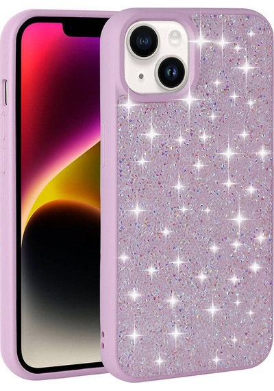 Rba Aksesuar Apple Uyumlu iPhone 13 Kılıf Parlak Taşlı Tasarım Rba Pırlanta Kapak - Lila Çok Renkli